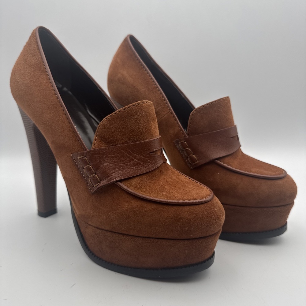 Guido Sgariglia Suede Platform Penny Loafer 38 Italy Leather Womens